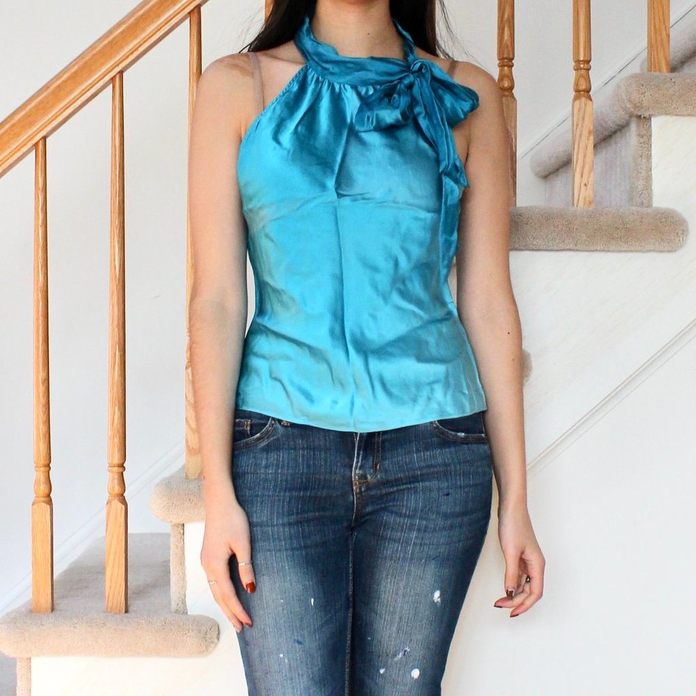 ECI New York Blue Silk Neck Tie Tank Top